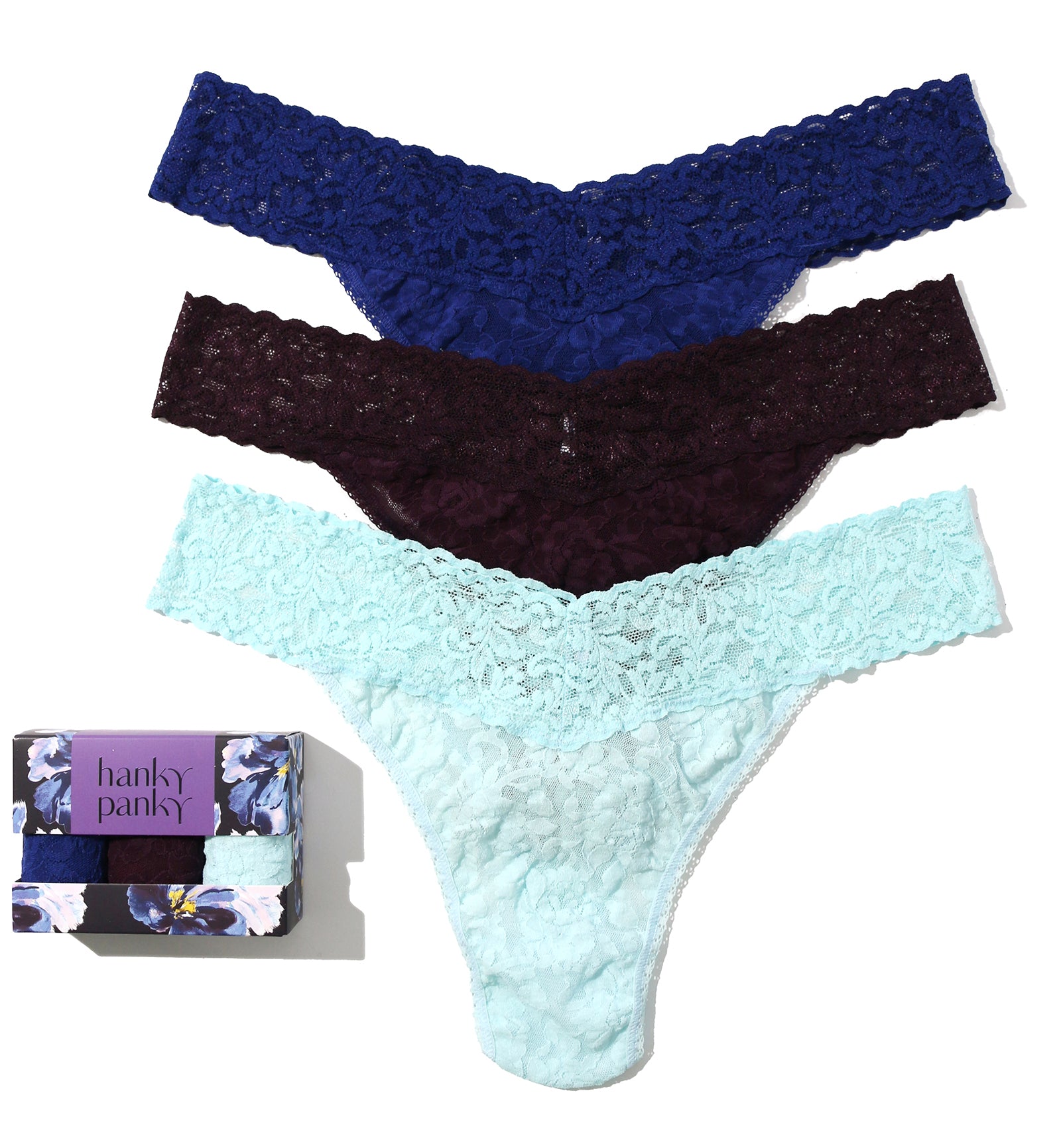 Hanky Panky 3-PACK Signature Lace Original Rise Thong (48113PK),Nightfall - Nightfall,One Size