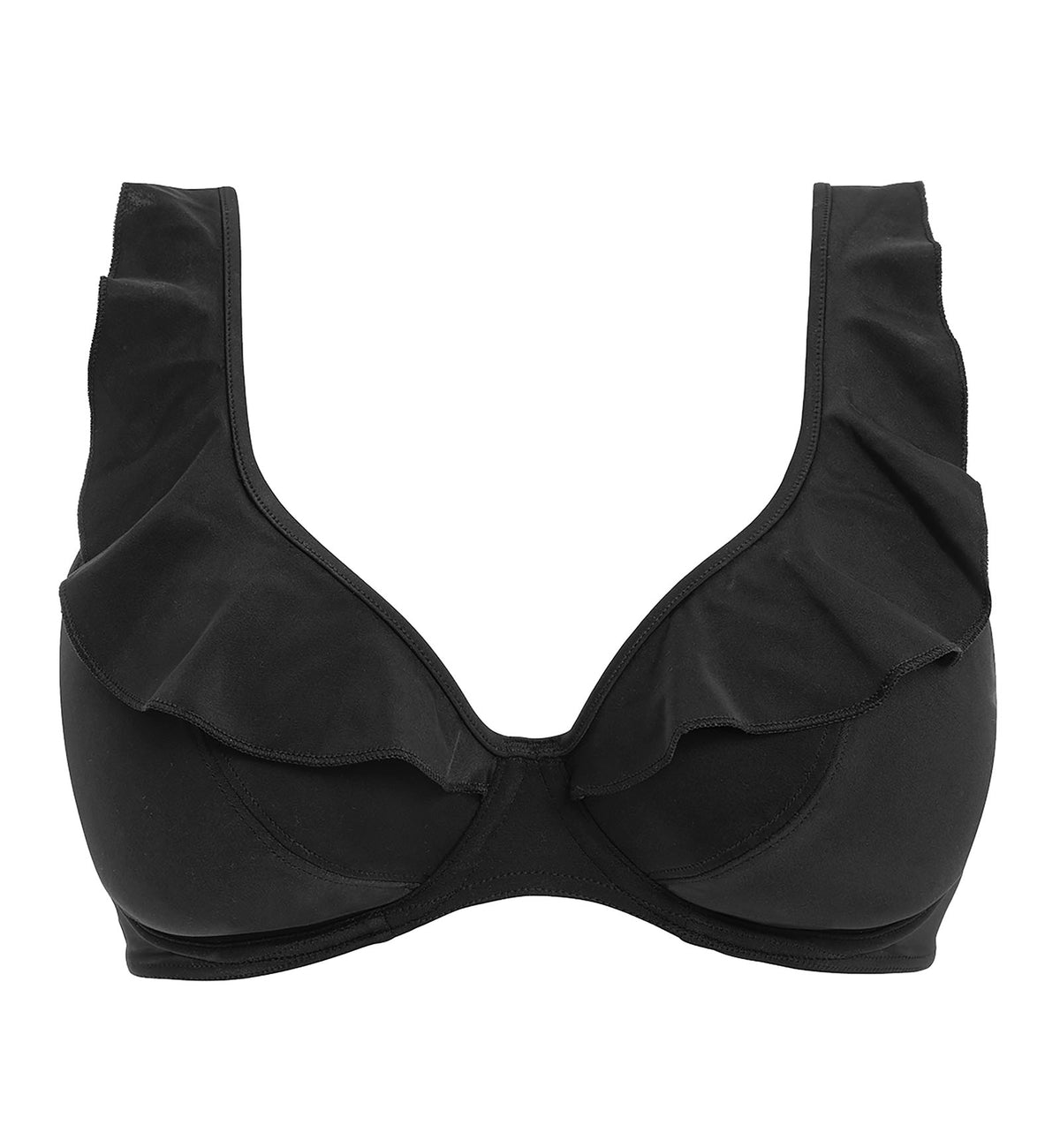 Freya Jewel Cove High Apex Underwire Bikini Top with J Hook (7230),28FF,Plain Black - Plain Black,28FF