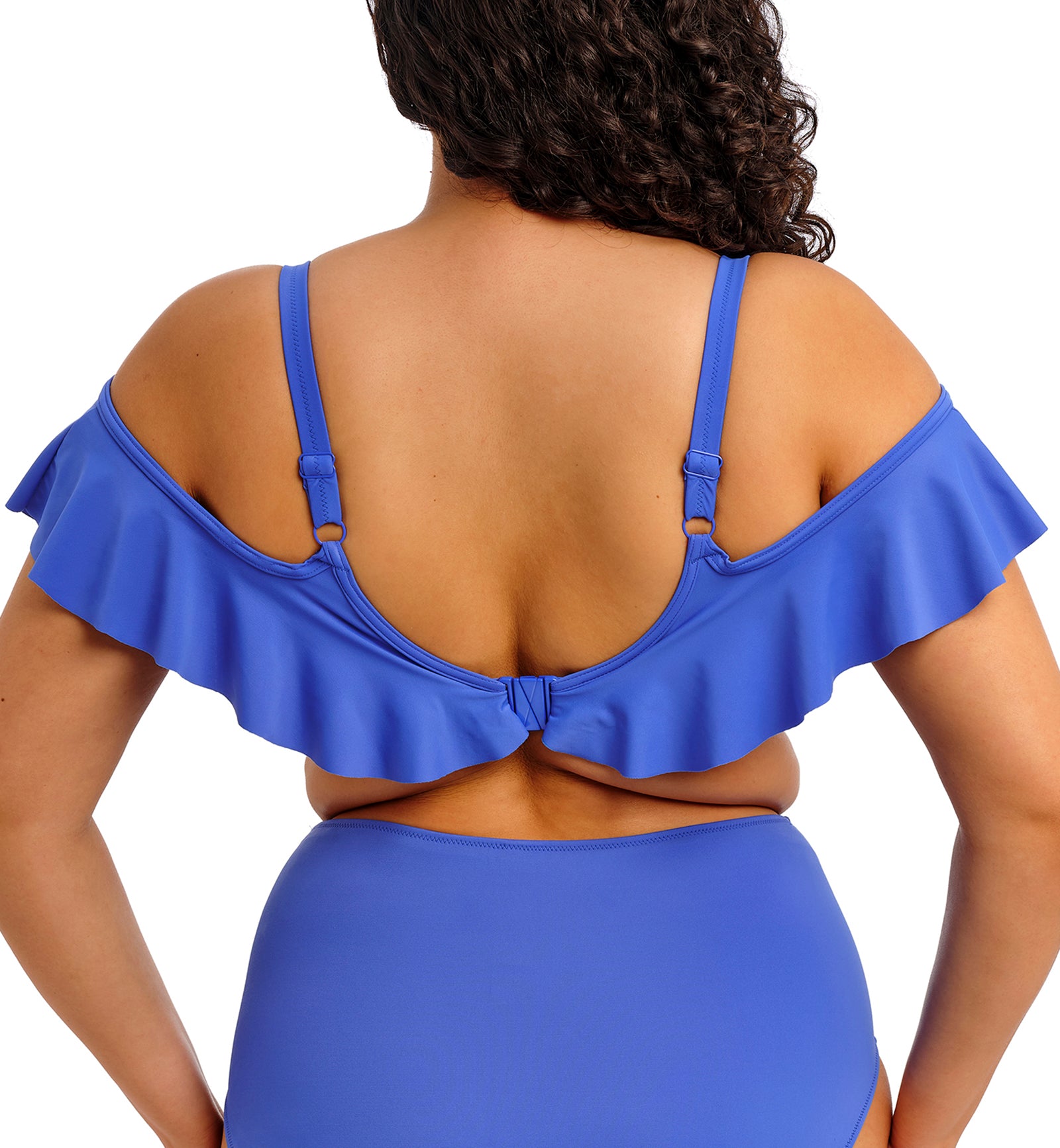 Elomi Plain Sailing Bardot Ruffle Underwire Plunge Bikini Top (ES7282),34G,Azure - Azure,34G