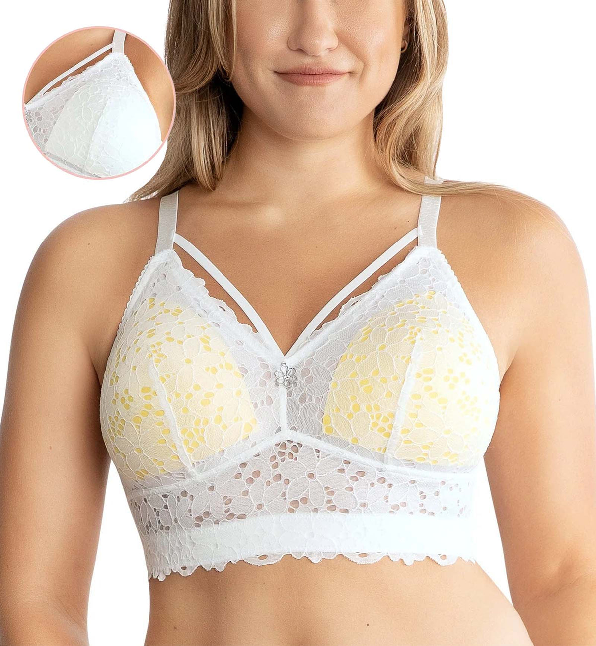 Parfait Mia Daisy Wire-Free Longline Bralette (P6142),S,Pearl White - Pearl White,Small