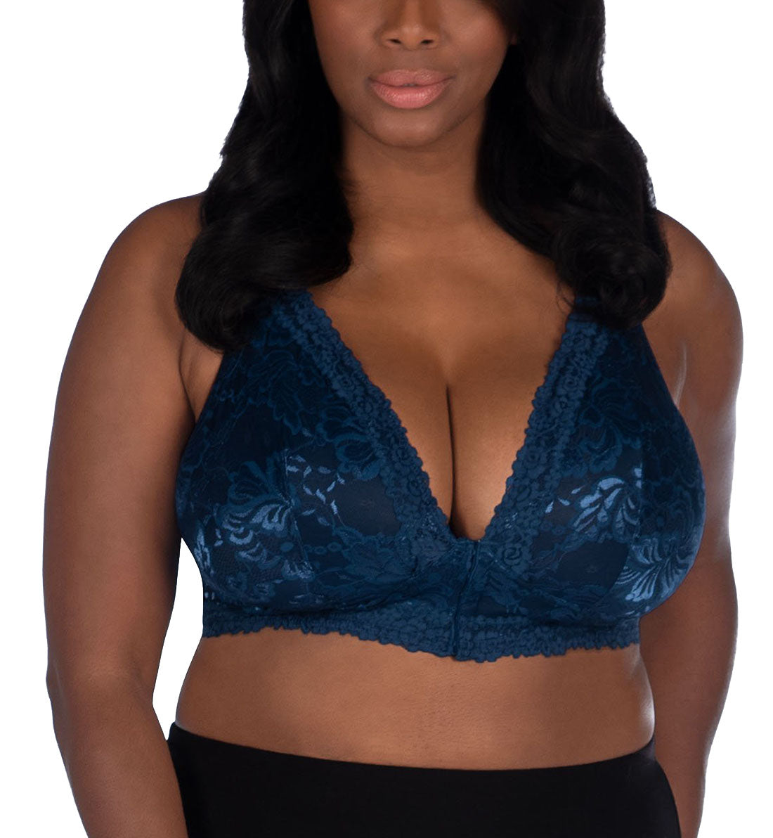 Leading Lady Nola Front Close Wireless Lace Bralette (5071),Medium,Navy - Navy,Medium