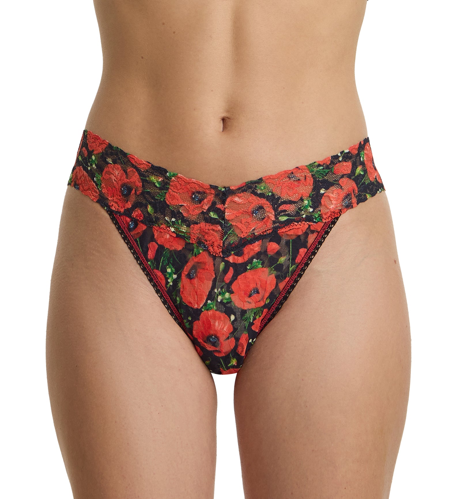 Hanky Panky Signature Lace Printed Original Rise Thong (PR4811P),Poppy Holiday - Poppy Holiday,One Size