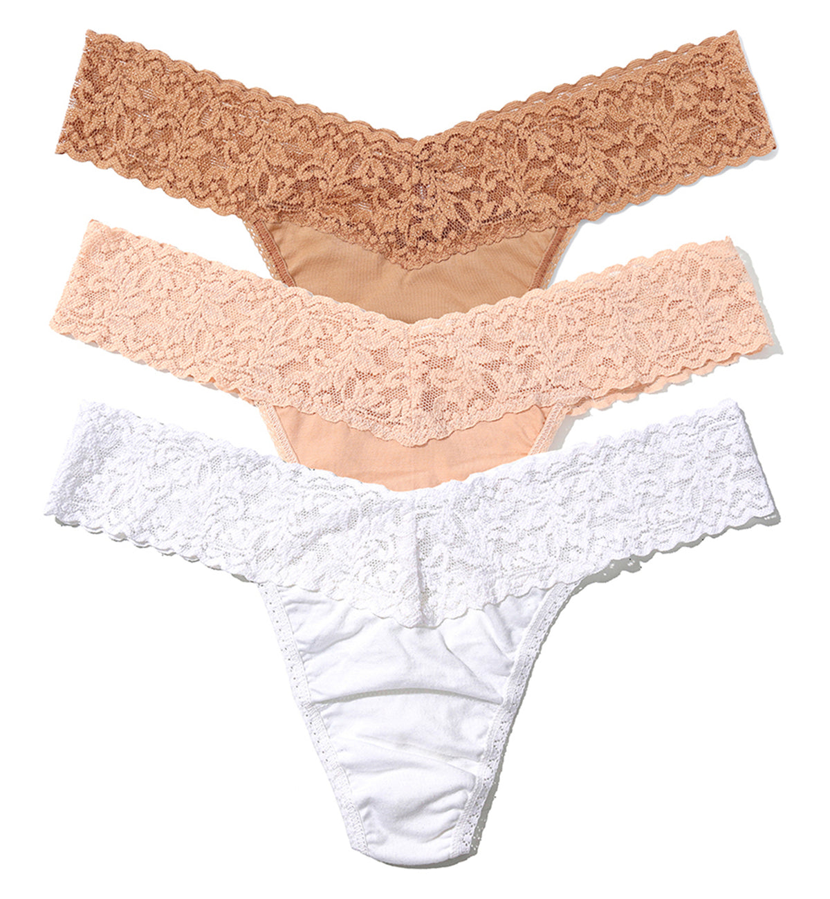 Hanky Panky 3-PACK Cotton Low Rise Thong (8915813PK),Sun Tan/Chai/White - Sun Tan/Chai/White,One Size