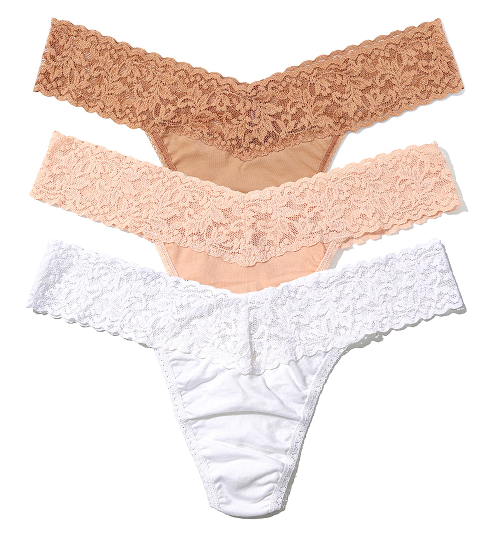 Hanky Panky 3-PACK Cotton Low Rise Thong (8915813PK),Sun Tan/Chai/White - Sun Tan/Chai/White,One Size