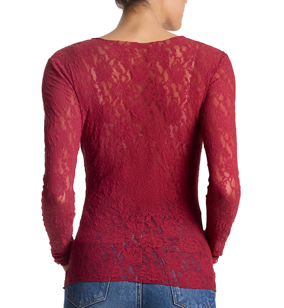 Hanky Panky Signature Lace Unlined Long Sleeve Top (128L),XS,Wild Berries - Wild Berries,XS