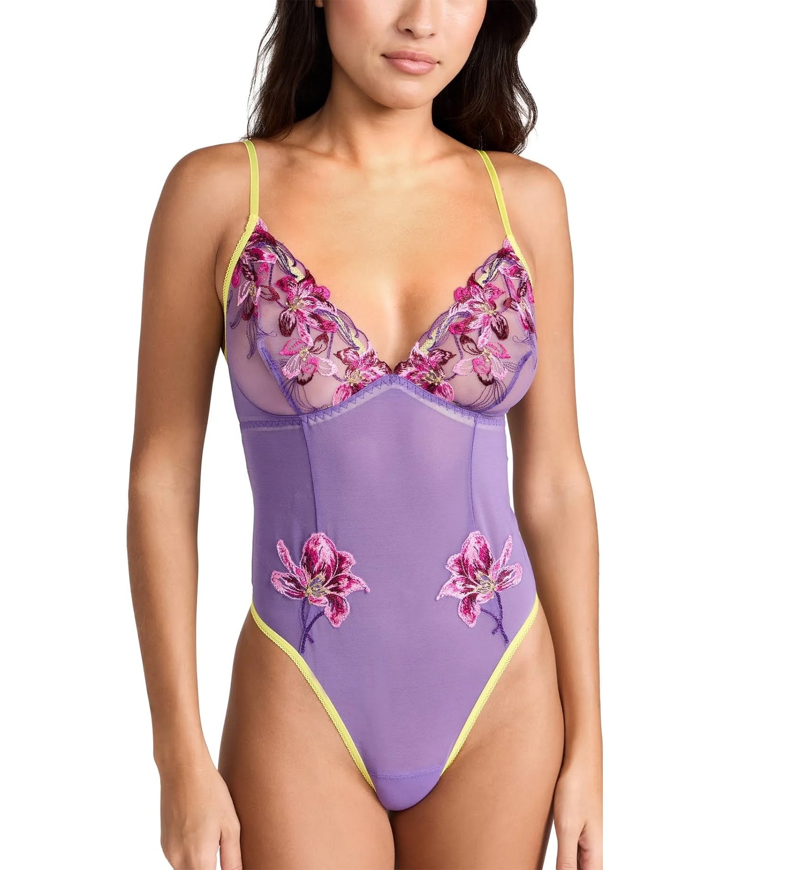 Hanky Panky X Prabal Gurung Applique Teddy (7A8454),Small,Purple/Yellow - Purple/Electric Yellow,Small