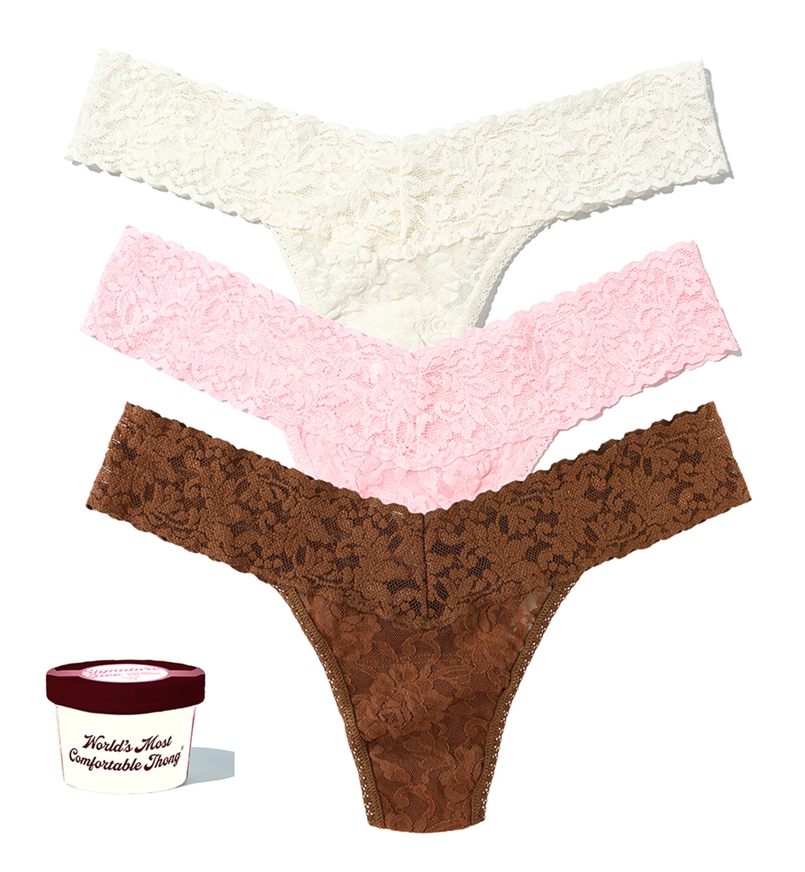 Hanky Panky 3-PACK Signature Lace Low Rise Thong (49113PK),ICB3 - ICB3,One Size