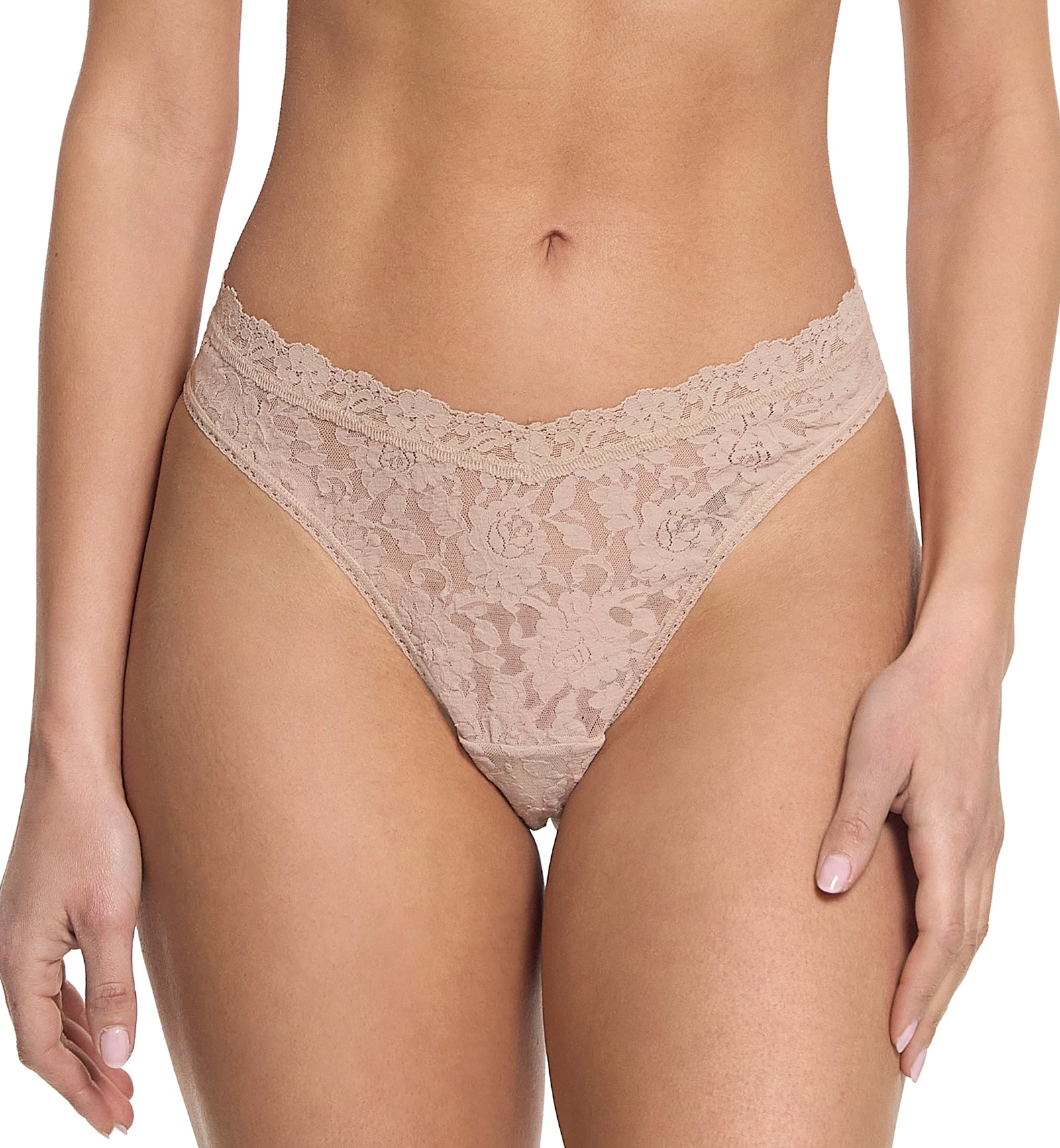 Hanky Panky Signature Lace V-Front High Cut Thong (481854),XS,Chai - Chai,XS