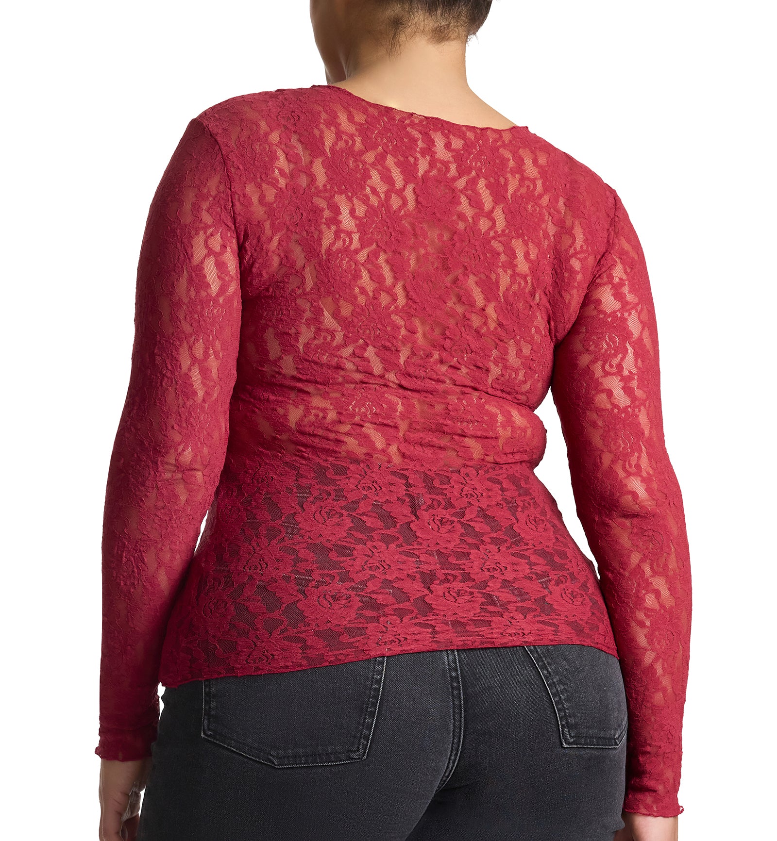 Hanky Panky Signature Lace Unlined Long Sleeve Top PLUS (128LX),1X,Wild Berries - Wild Berries,1X