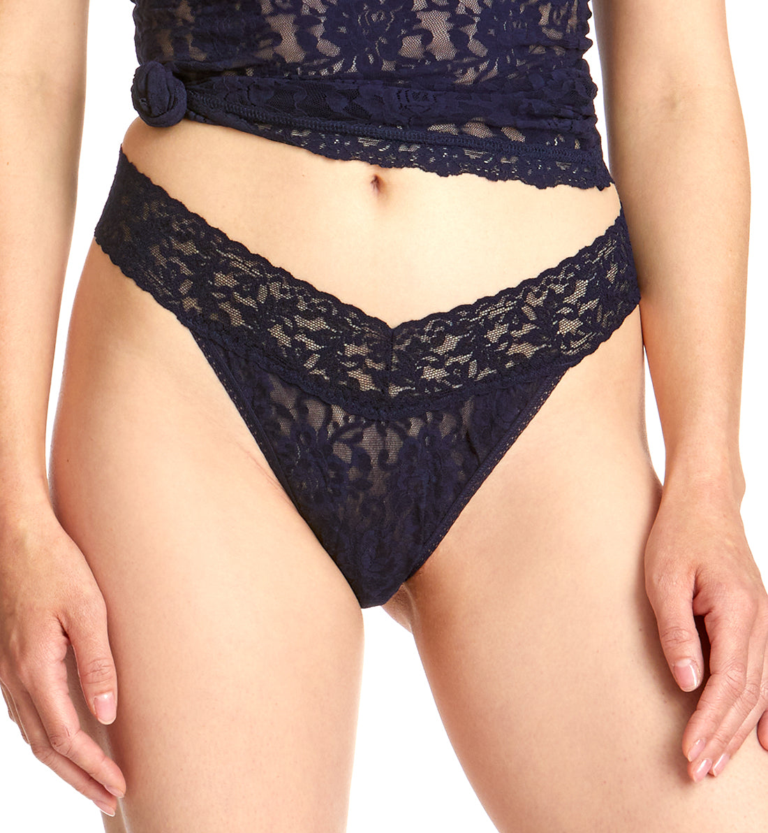 Hanky Panky Signature Lace Original Rise Thong (4811P),Navy - Navy,One Size