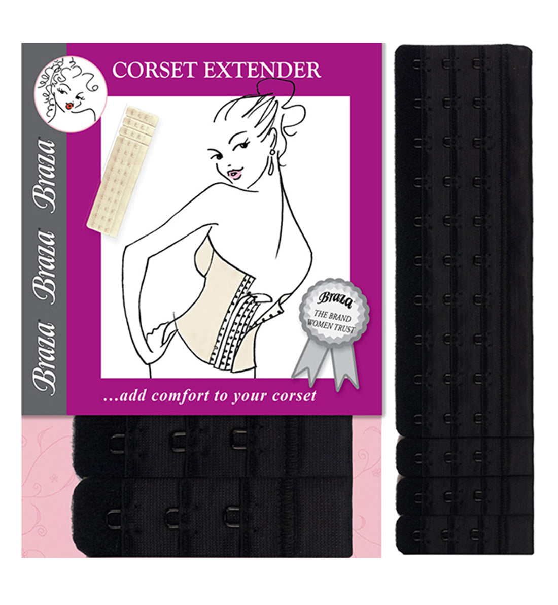 Braza Corset Extender (5051) 10 Hook,Black - Black,One Size 10 Hook
