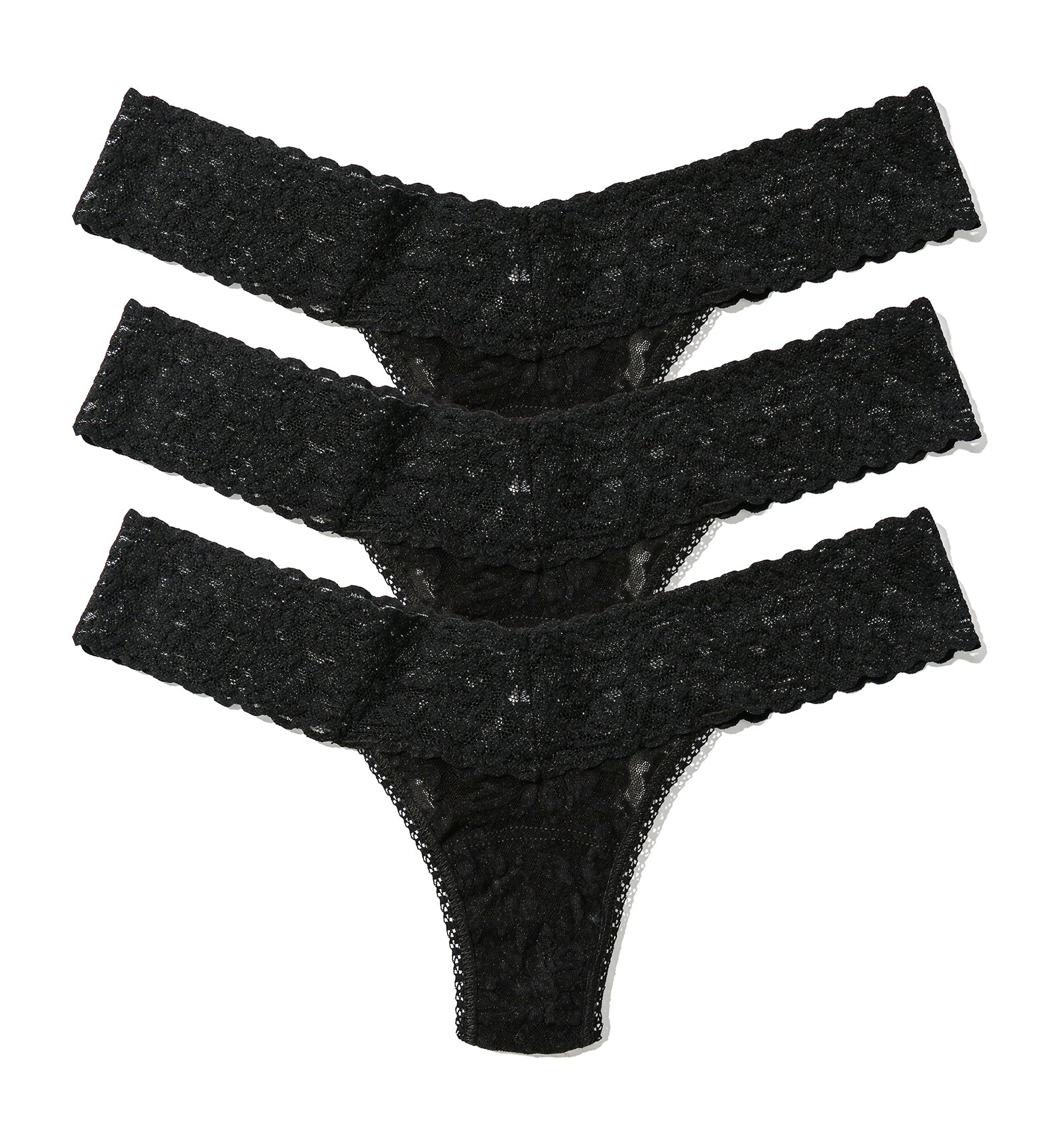 Hanky Panky 3-PACK Signature Lace Low Rise Thong (49113PK),All Black - All Black,One Size