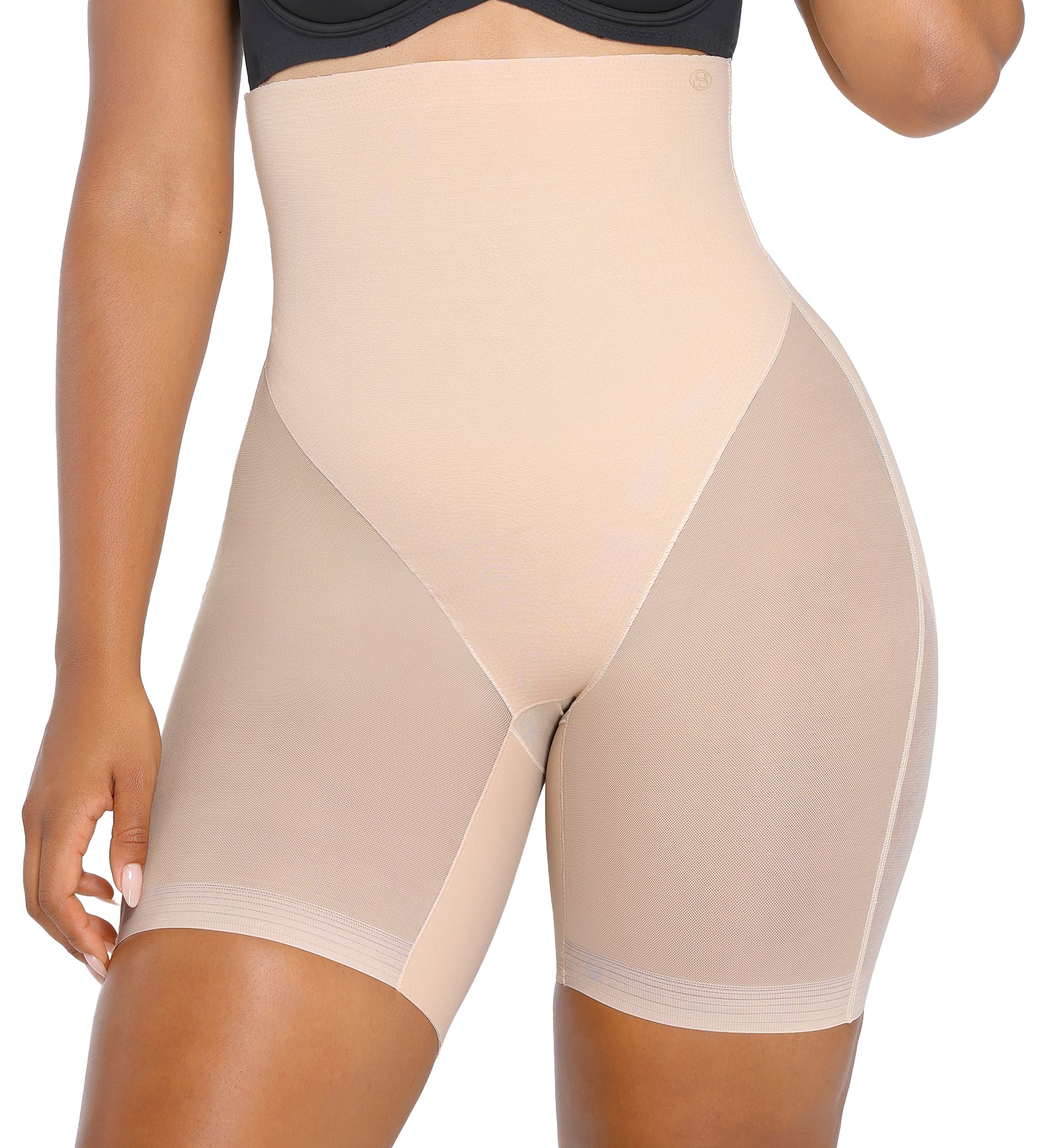 SHAPELLX BOOT-YEAH MeshSmooth High-Waisted Mid Thigh Short (MT240092),XS,Beige - Beige,XS