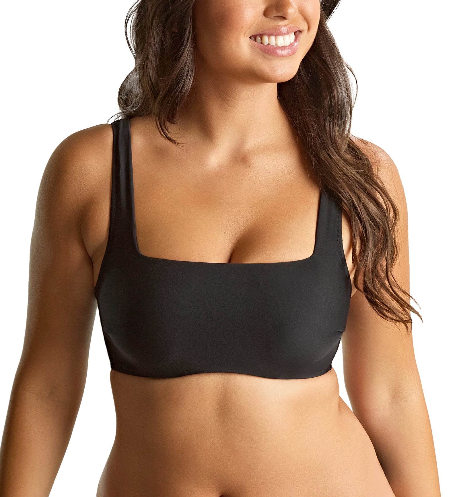 Panache Gina Square Neck Underwire Crop Swim Top (SW1862),30DD,Black - Black,30DD