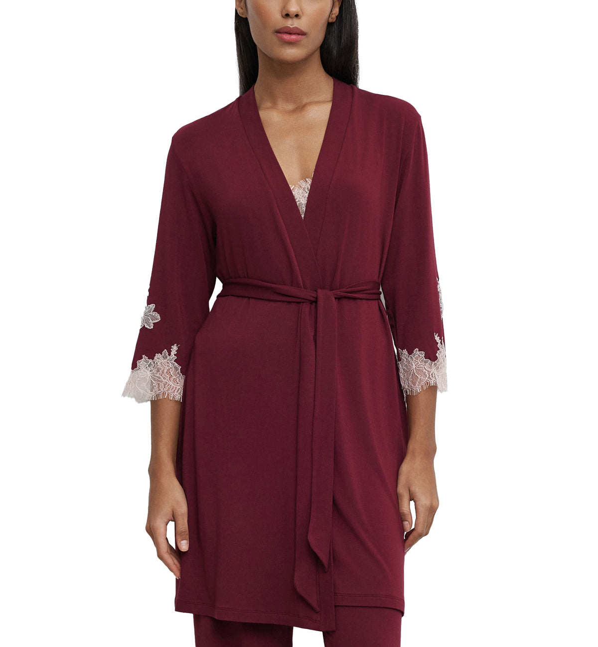 effetto Bamboo Gone With The Wind 3/4 Sleeve Robe (03161),Small,Cherry Lacquer - Cherry Lacquer,Small