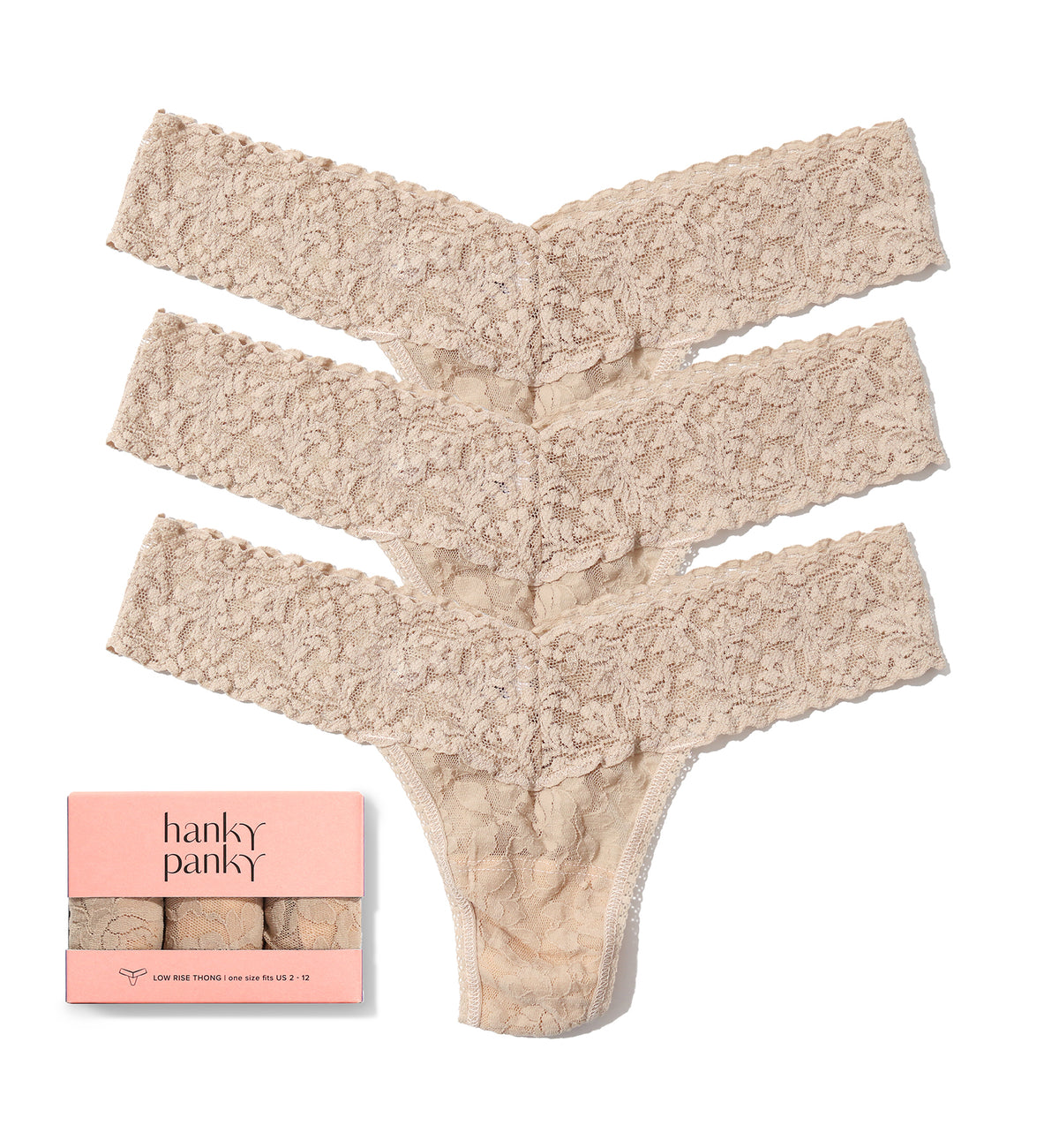 Hanky Panky 3-PACK Signature Lace Low Rise Thong (49113PK),All Chai - All Chai,One Size