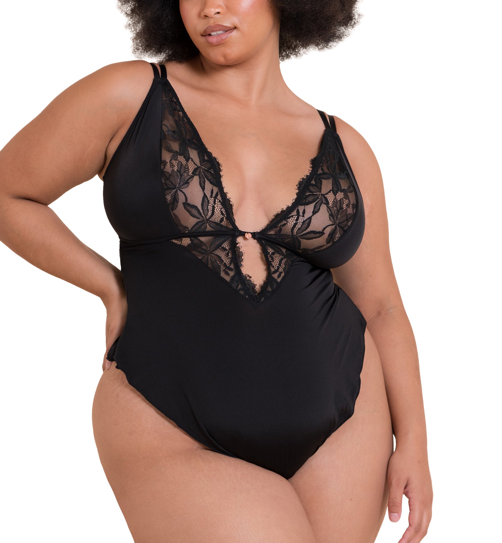 Scantilly by Curvy Kate Embrace Stretch Lace Teddy (ST048327),Small,Black - Black,Small