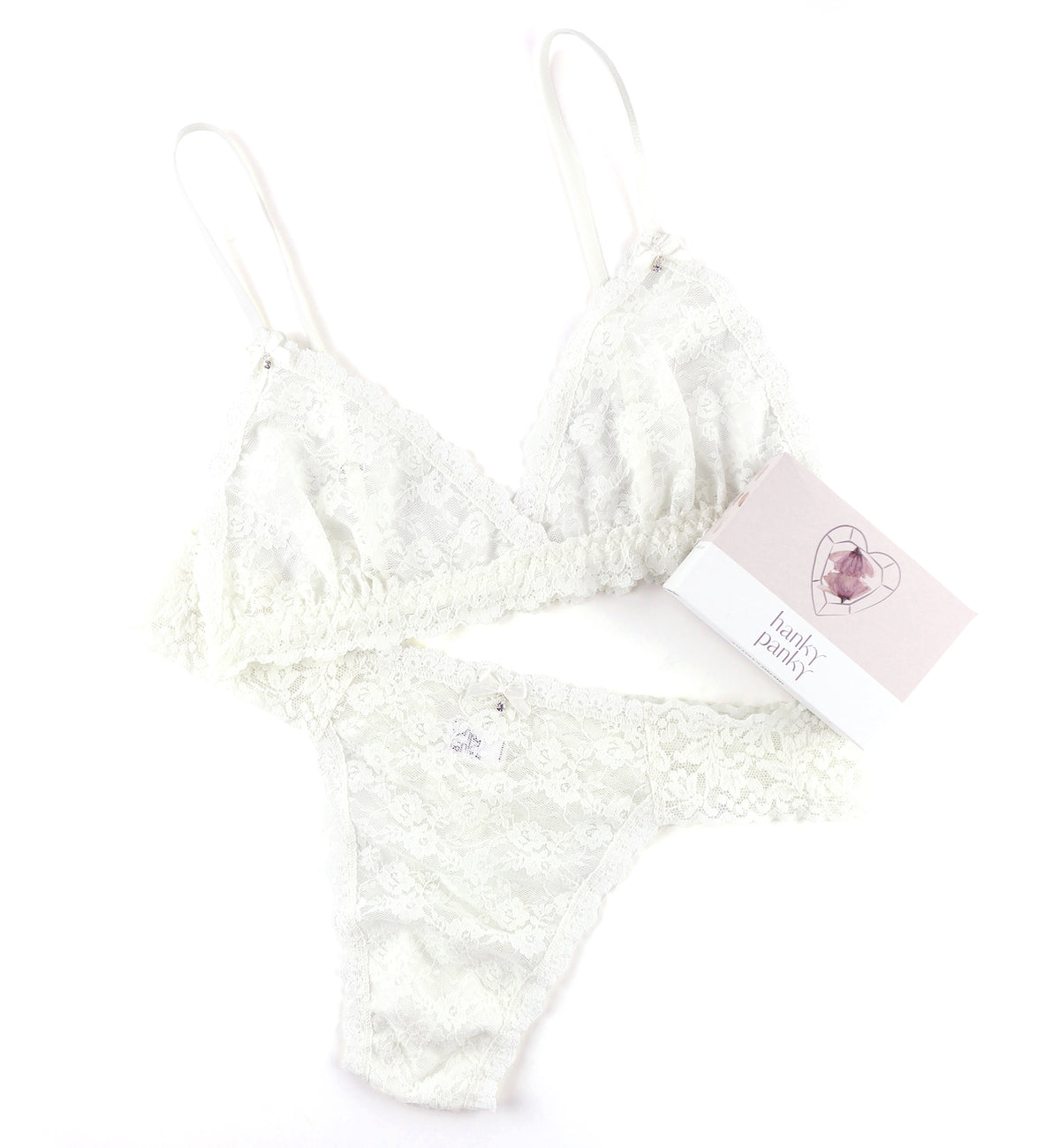 Hanky Panky Wedding Night Original Rise Thong and Bralette Set (9C183SBX22),Small,Light Ivory - Light Ivory,Small
