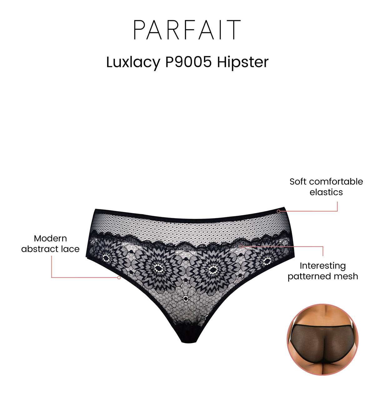 Parfait Luxlacy Hipster Panty (P9005),Small,Black - Black,Small