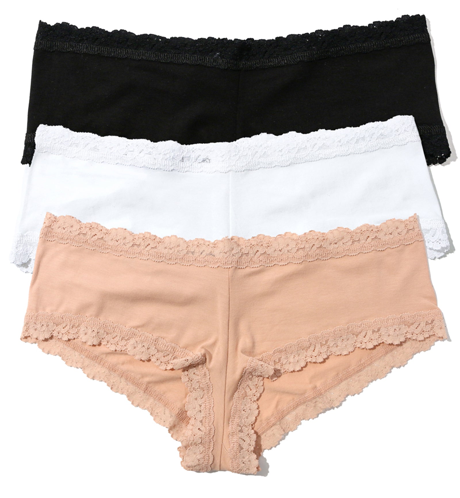 Hanky Panky Cotton Boyshort 3 PACK (8912813PK),XS,Black/White/Chai - Black/White/Chai,XS