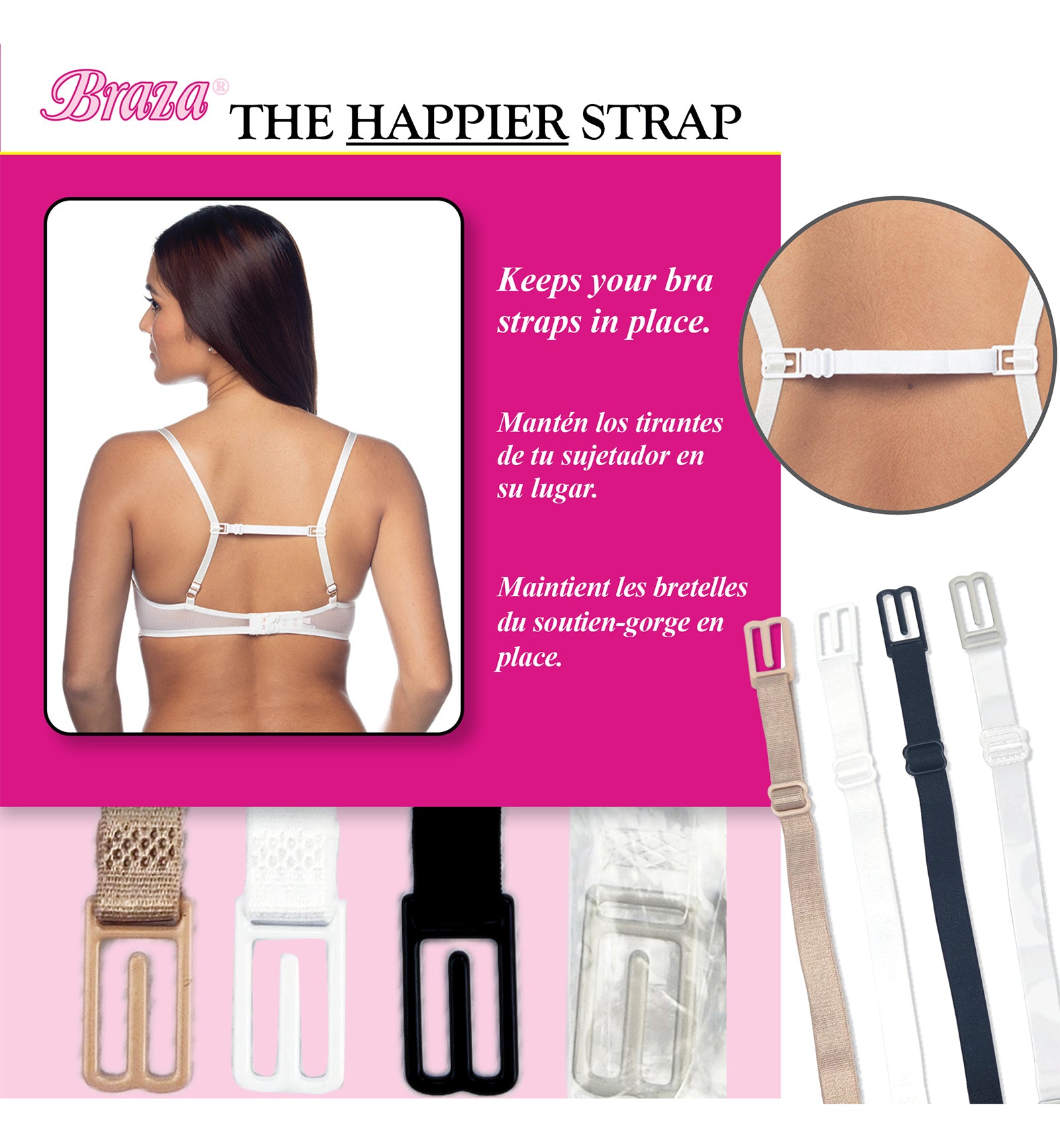 Braza Happier Strap Adjustable Bra Converter 4 PACK (5083),White/Beige/Clear/Black - Multi,One Size