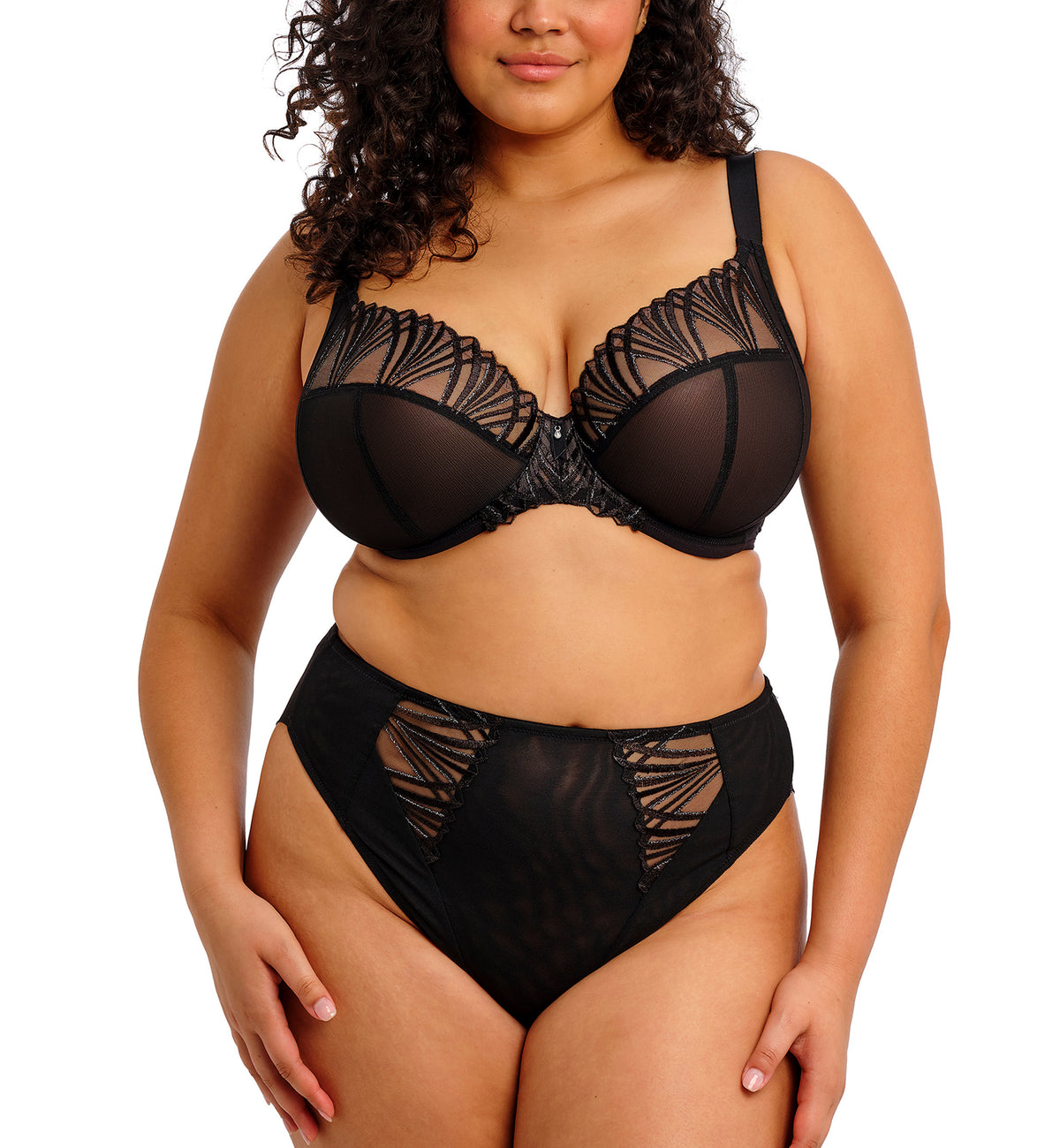 Elomi Reja Underwire Plunge Bra (303102),32GG,Black - Black,32GG