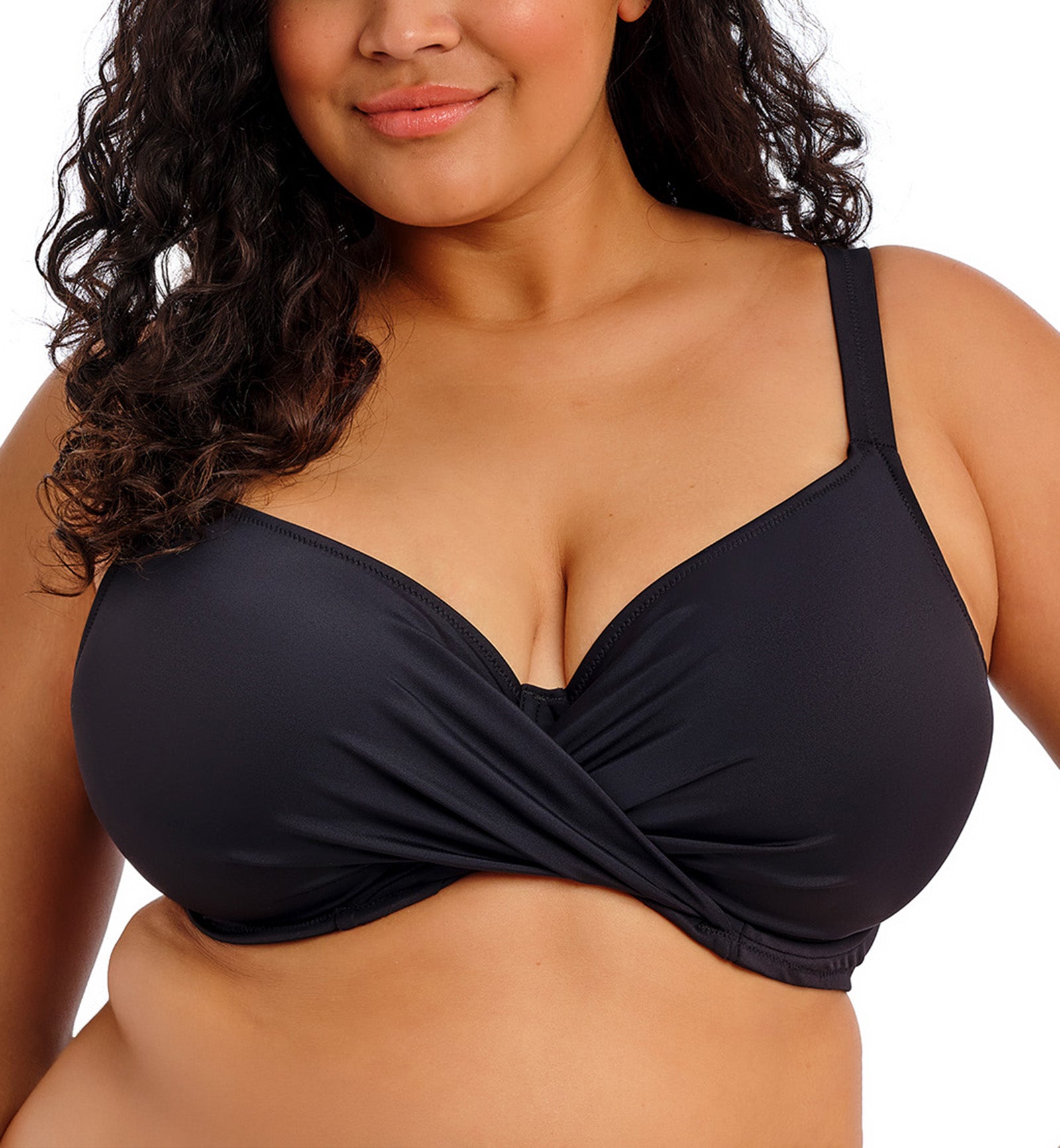 Elomi Plain Sailing Wrap Front Plunge Underwire Bikini Top (ES7285),34G,Black - Black,34G