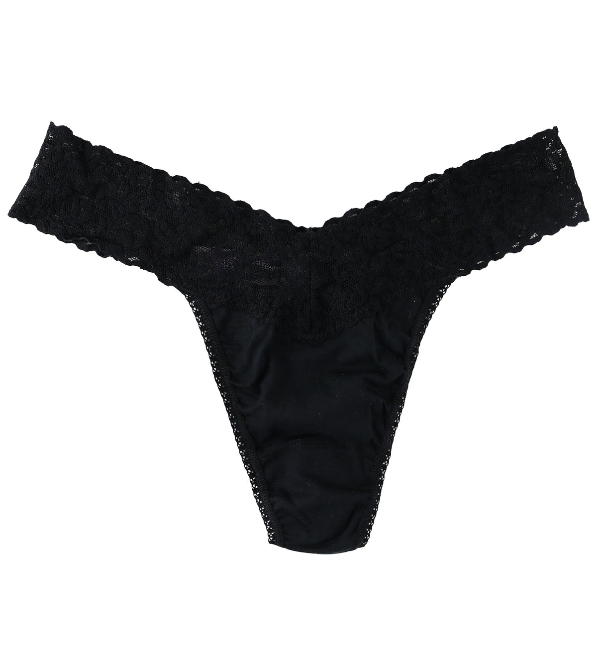 Hanky Panky Original Rise Organic Cotton Thong with Lace (891801),Black - Black,One Size