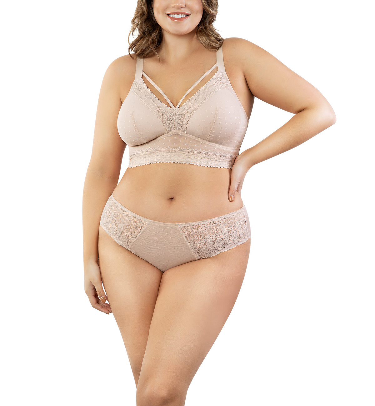 Parfait Mia Dot Wire-Free Padded Mesh Bralette (P6011),30D,Cameo Rose - Cameo Rose,30D