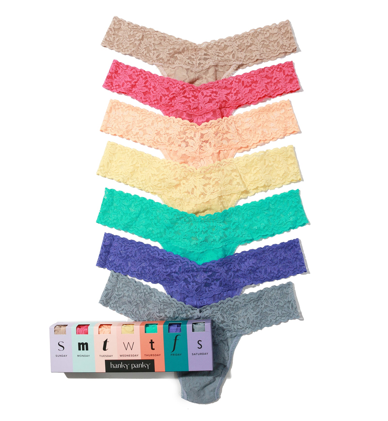 Hanky Panky Days of the Week 7-PACK Signature Lace Low Rise Thong (49117BX),7DOW - 7DOW,One Size