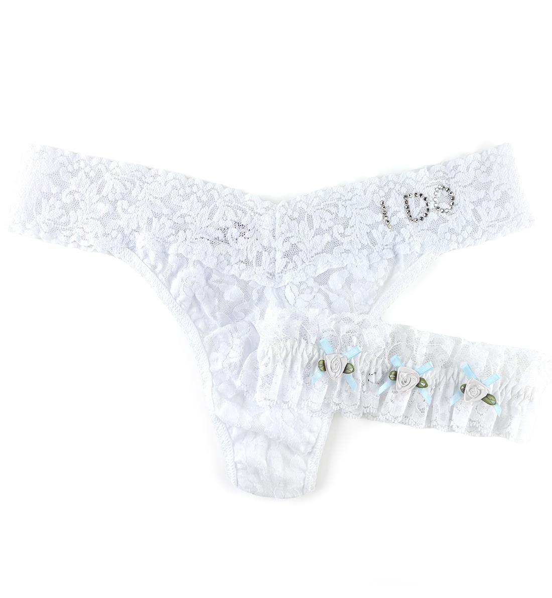 Hanky Panky Bridal I DO Original Rise Thong and Garter Set (48BRIDG22),One Size,White/Powder Blue - White/Powder Blue,One Size