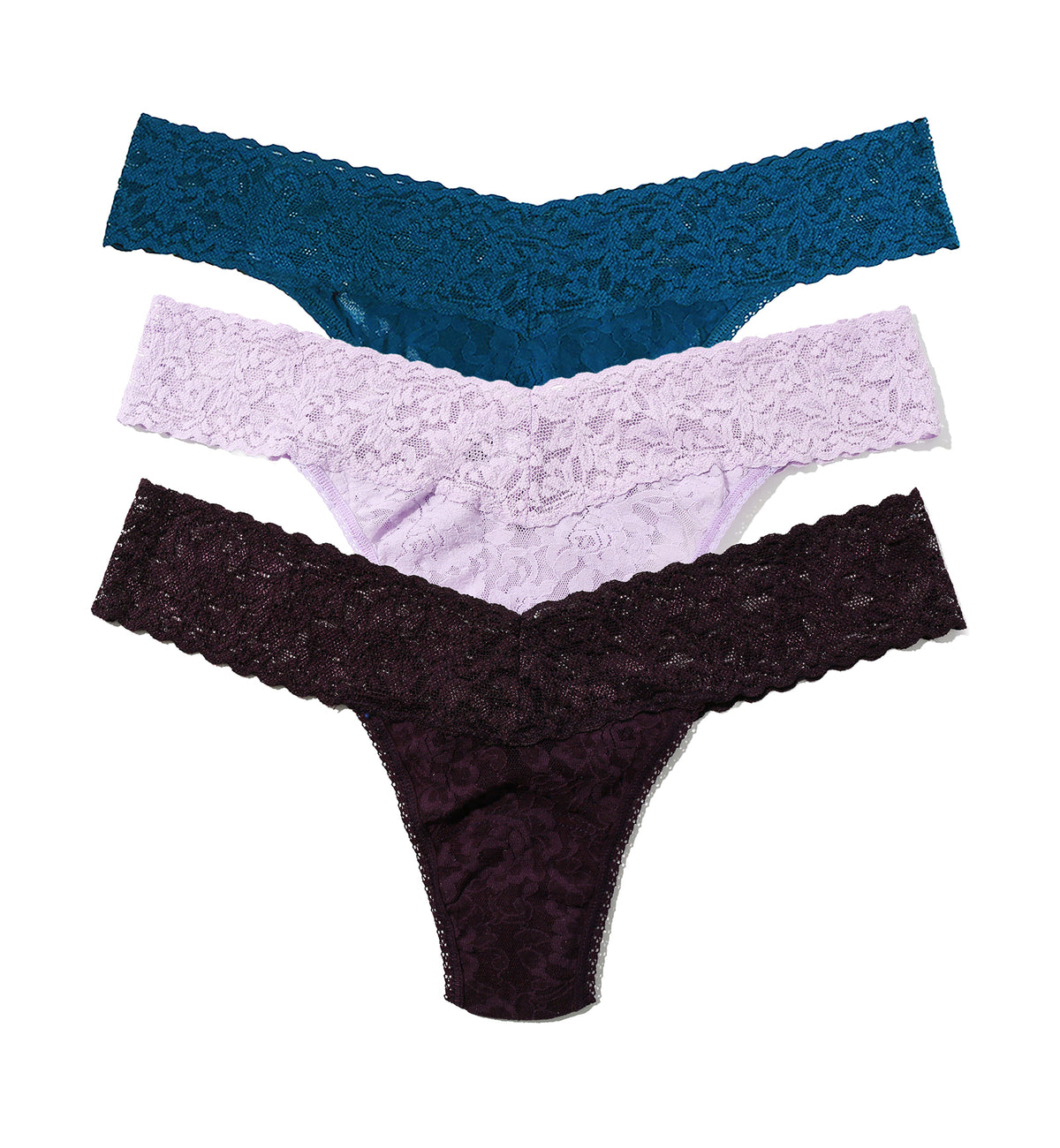 Hanky Panky 3-PACK Signature Lace Low Rise Thong (49113PK),HLPP - Hot Teal/Lavender Fields/Plum,One Size
