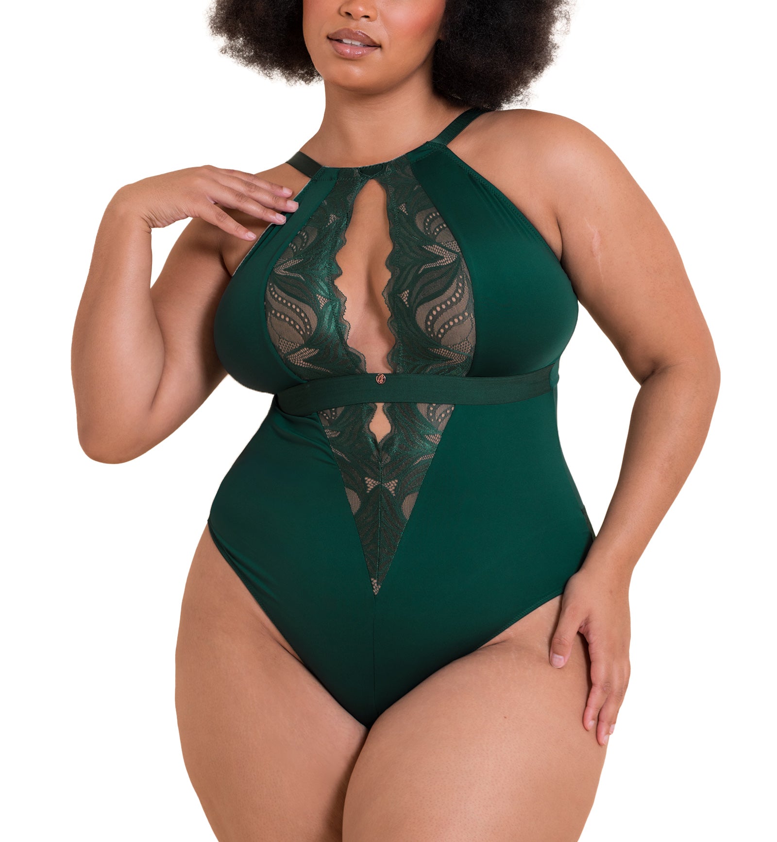 Scantilly by Curvy Kate Indulgence Stretch Lace Body Suit (ST010704),S,Emerald - Emerald,Small