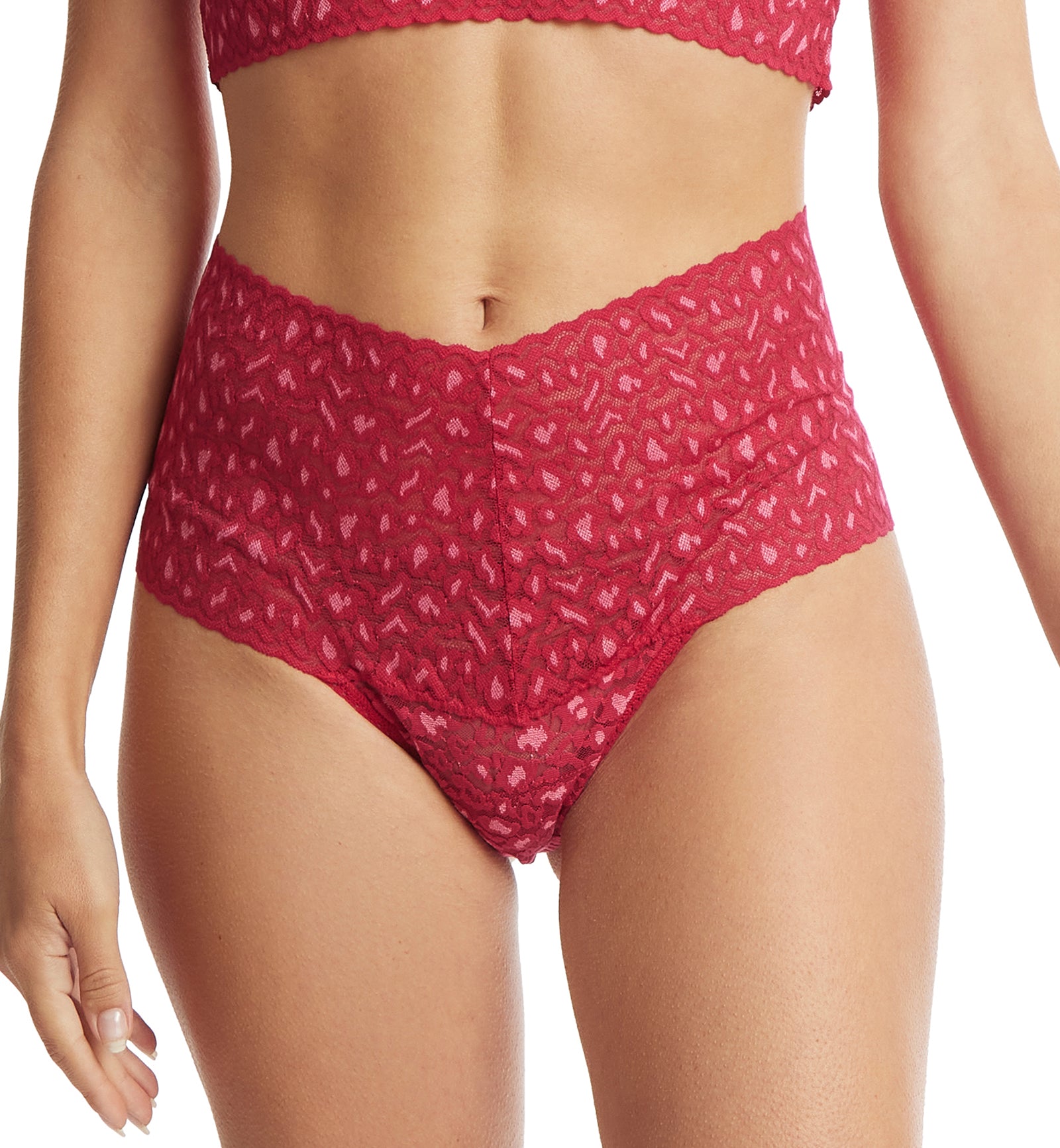 Hanky Panky Cross Dyed Leopard High-Waist Retro Thong (7J1921),Berry Sangria/Pink - Berry Sangria/Pink,One Size