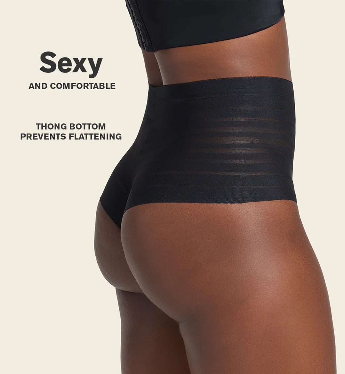 Leonisa Slimming Lace Stripe High-Waisted Thong Panty (012890),Small,Black - Black,Small