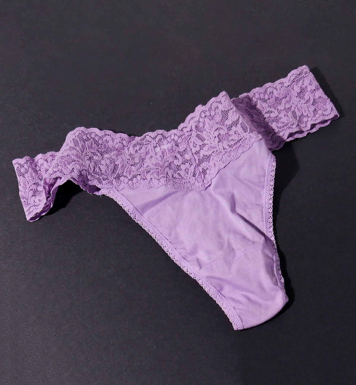 Hanky Panky Original Rise Organic Cotton Thong with Lace (891801),French Lavender - French Lavender,One Size