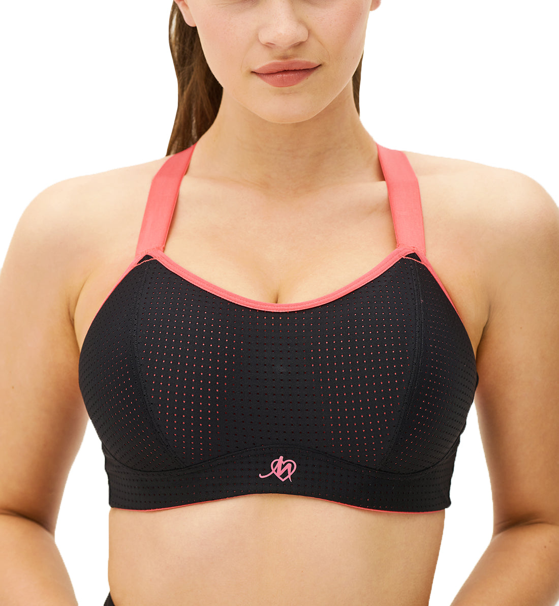 Pour Moi Energy Empower Underwire Light Padded Convertible Sports Bra (97003),32DD,Black/Coral - Black/Coral,32DD