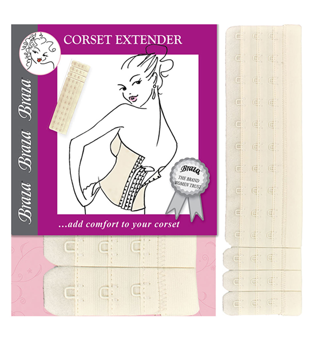 Braza Corset Extender (5051) 10 Hook,Ivory - Ivory,One Size 10 Hook