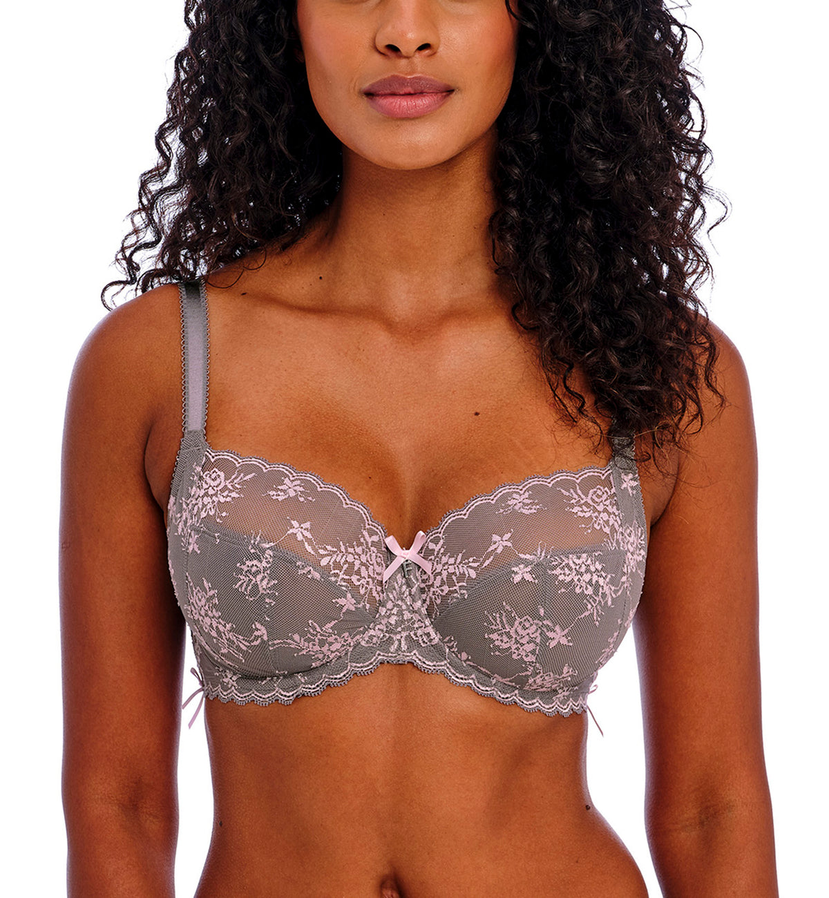 Freya Offbeat Decadence Side Support Underwire Bra (402501),28F,Grey/Pink - Grey/Pink,28F