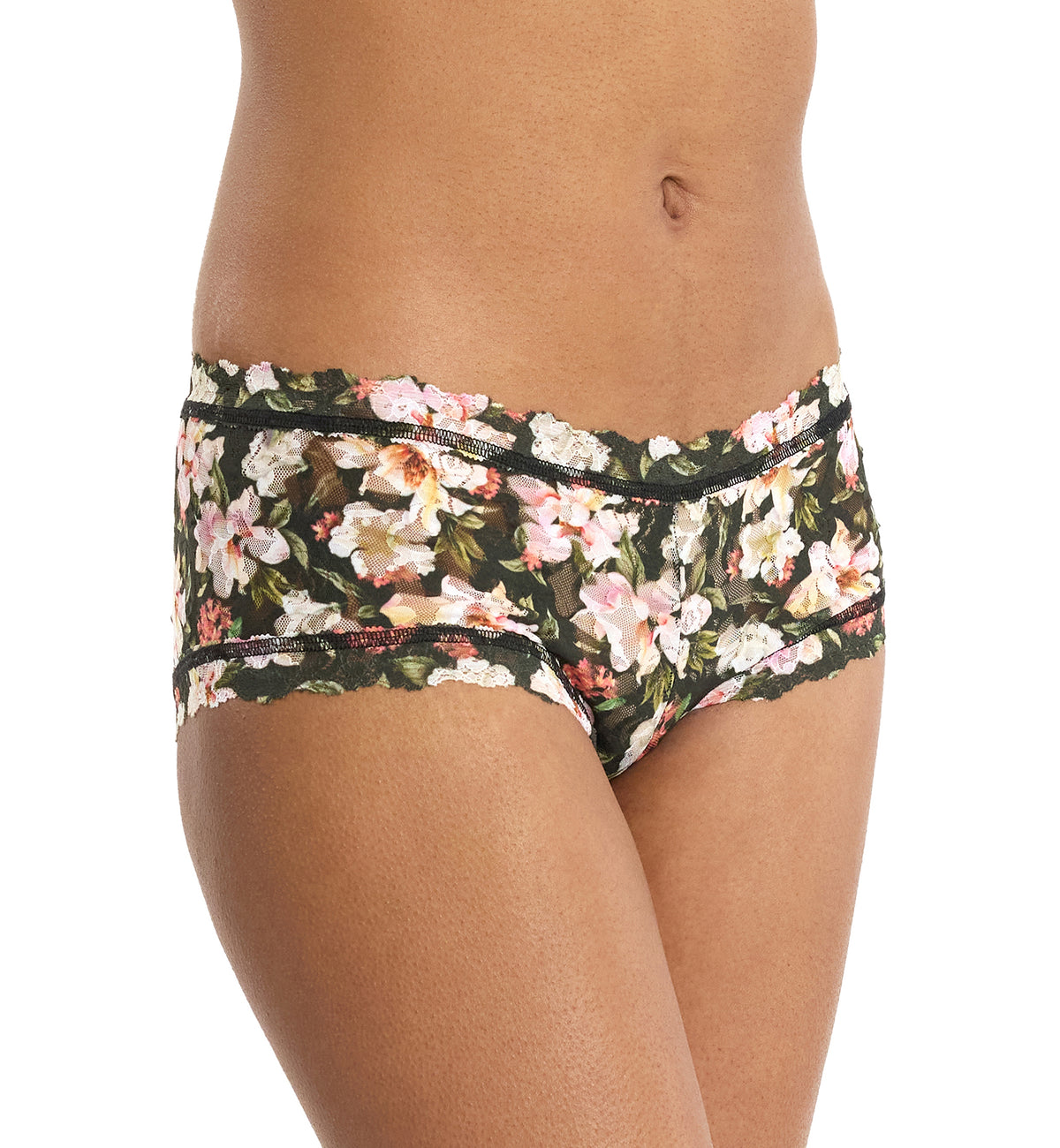 Hanky Panky Signature Lace Printed Boyshort (PR4812P),XS,Dark Room Blooms - Dark Room Blooms,XS