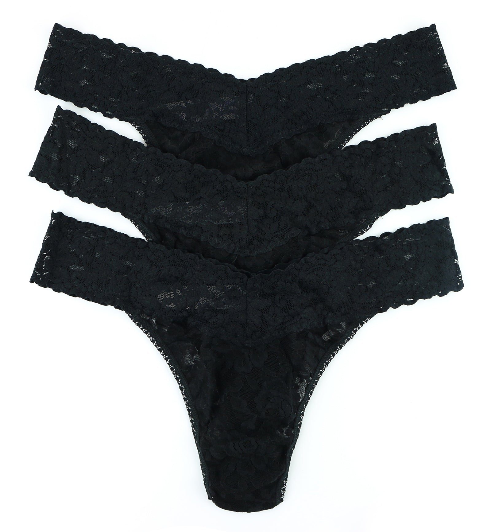 Hanky Panky 3-PACK Signature Lace Original Rise Thong (48113PK),All Black - All Black,One Size