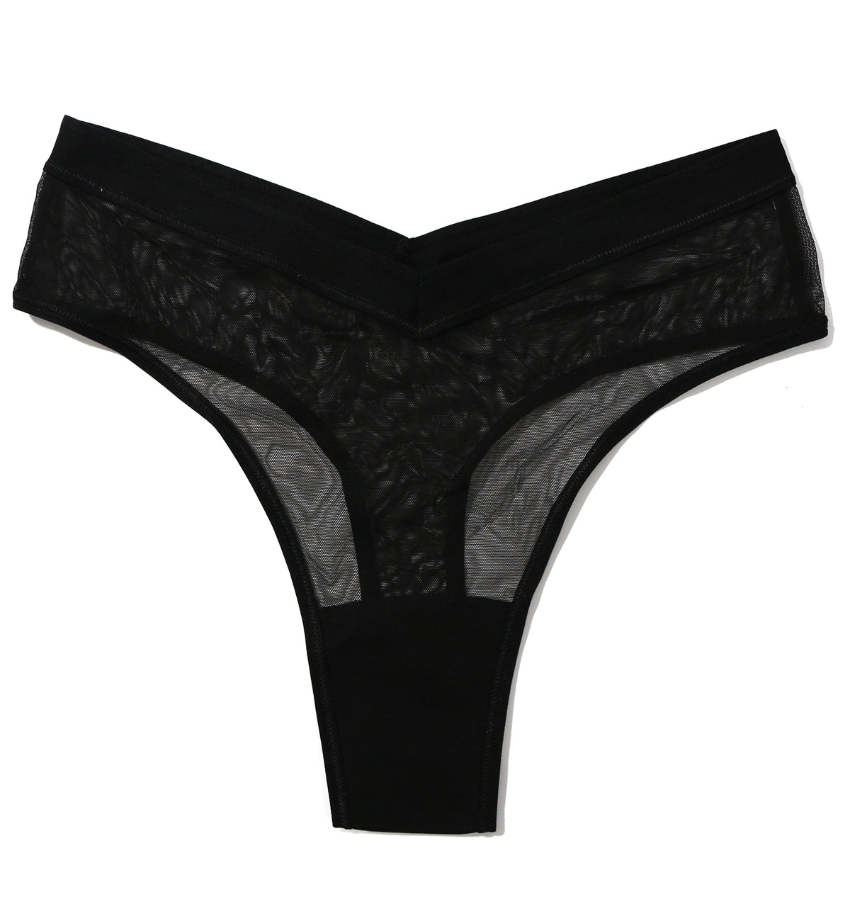 Hanky Panky Mesh High Cut Thong (7M1664),XS,Black - Black,XS