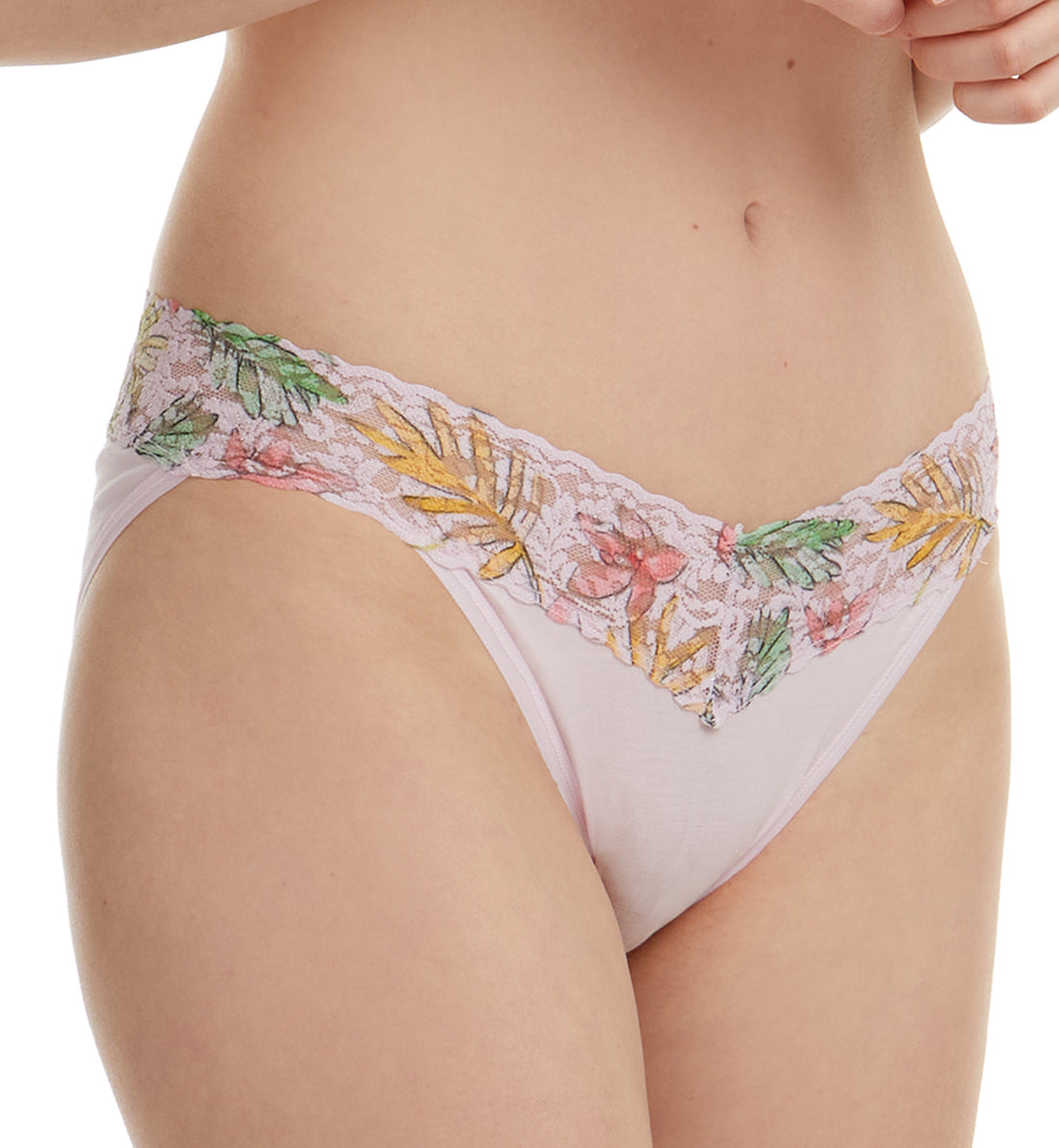 Hanky Panky Cotton-Spandex V-kini (892371),Large,Island Pink/Lovely Leaves - Lovely Leaves,Large