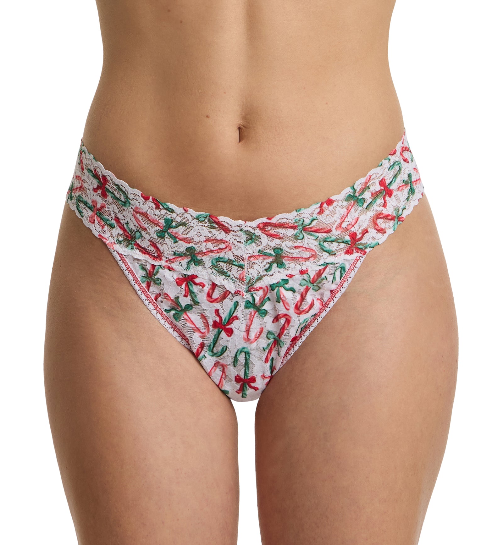 Hanky Panky Signature Lace Printed Original Rise Thong (PR4811P),Candy Cane Delight - Candy Cane Delight,One Size