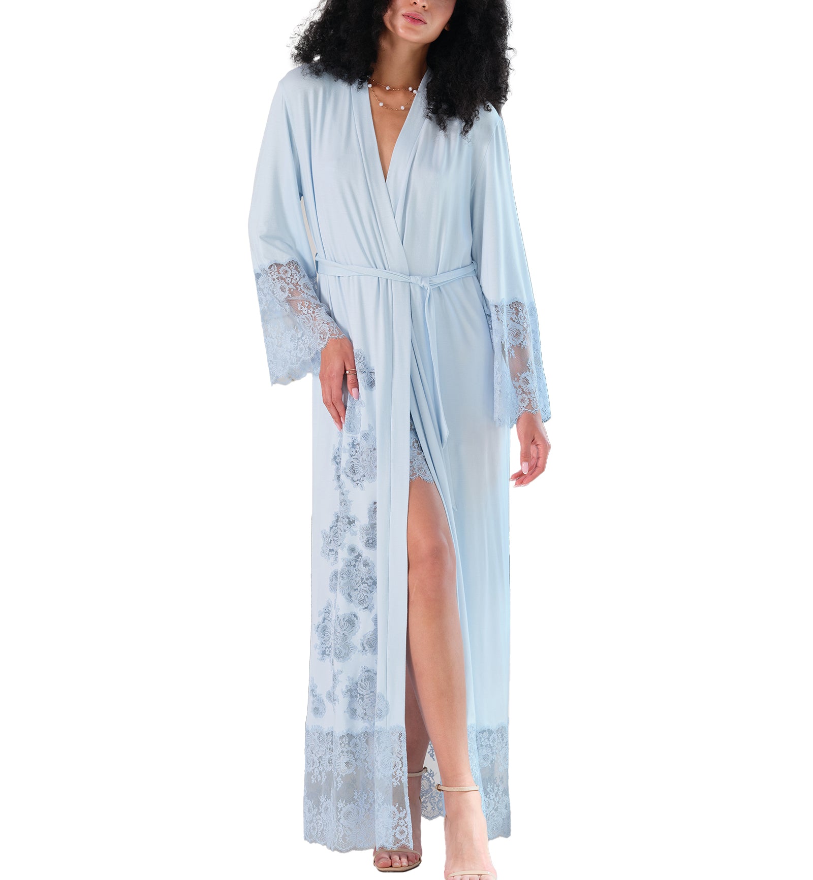 effetto Bamboo Night Bloom Long Sleeve Robe (03348),XS,Icy Blue - Icy Blue,XS