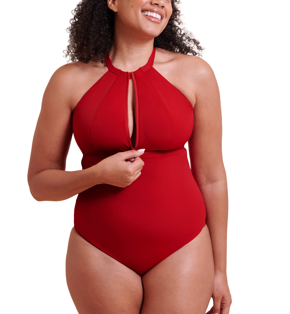 Curvy Kate Zip Tide Non-Wired Multiway Swimsuit (CS035606),Small,Red - Red,Small