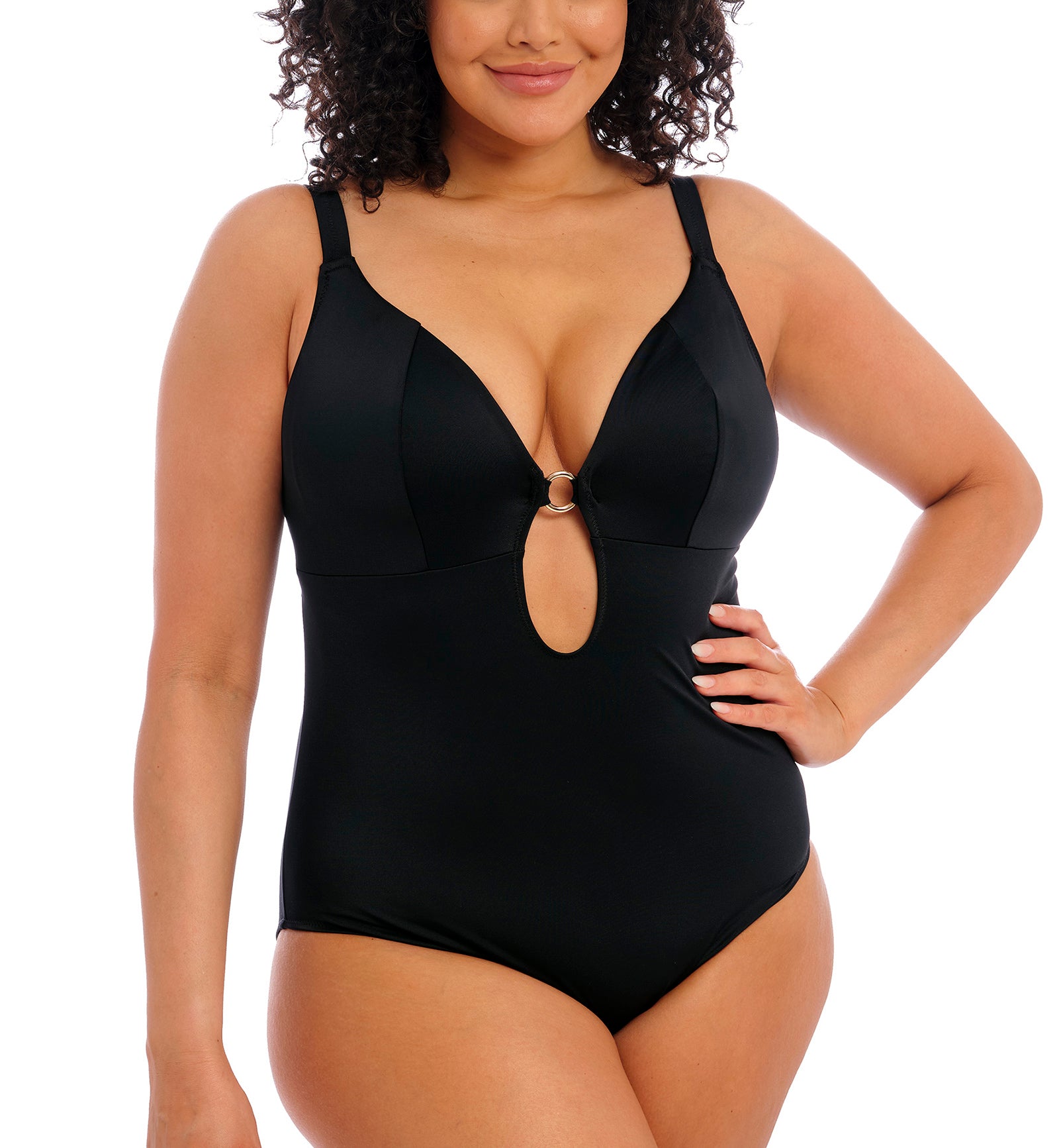 Elomi Plain Sailing Super Plunge Non Wire One Piece Swimsuit (ES7280),36F,Black - Black,36F