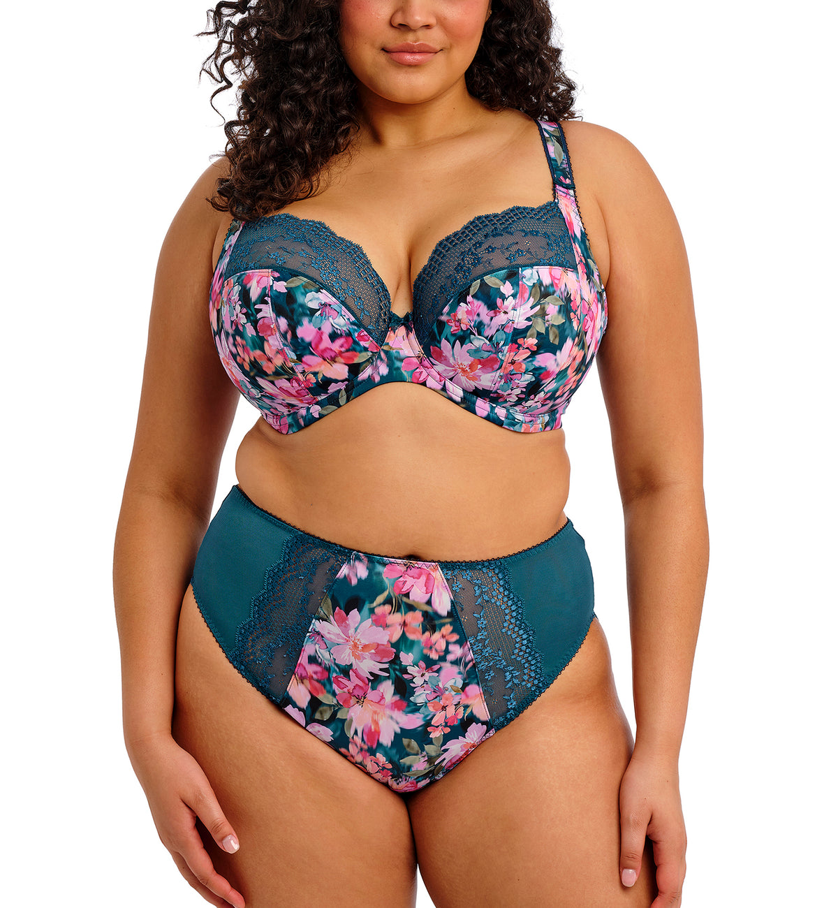 Elomi Lucie Matching High Leg Brief (4498),Medium,Teal Floral - Teal Floral,Medium