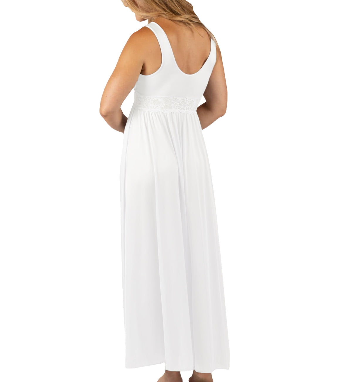 Shadowline Silhouette Lace Bodice Long Nightgown with Added Support (30737),S,Diamond White - Diamond White,Small