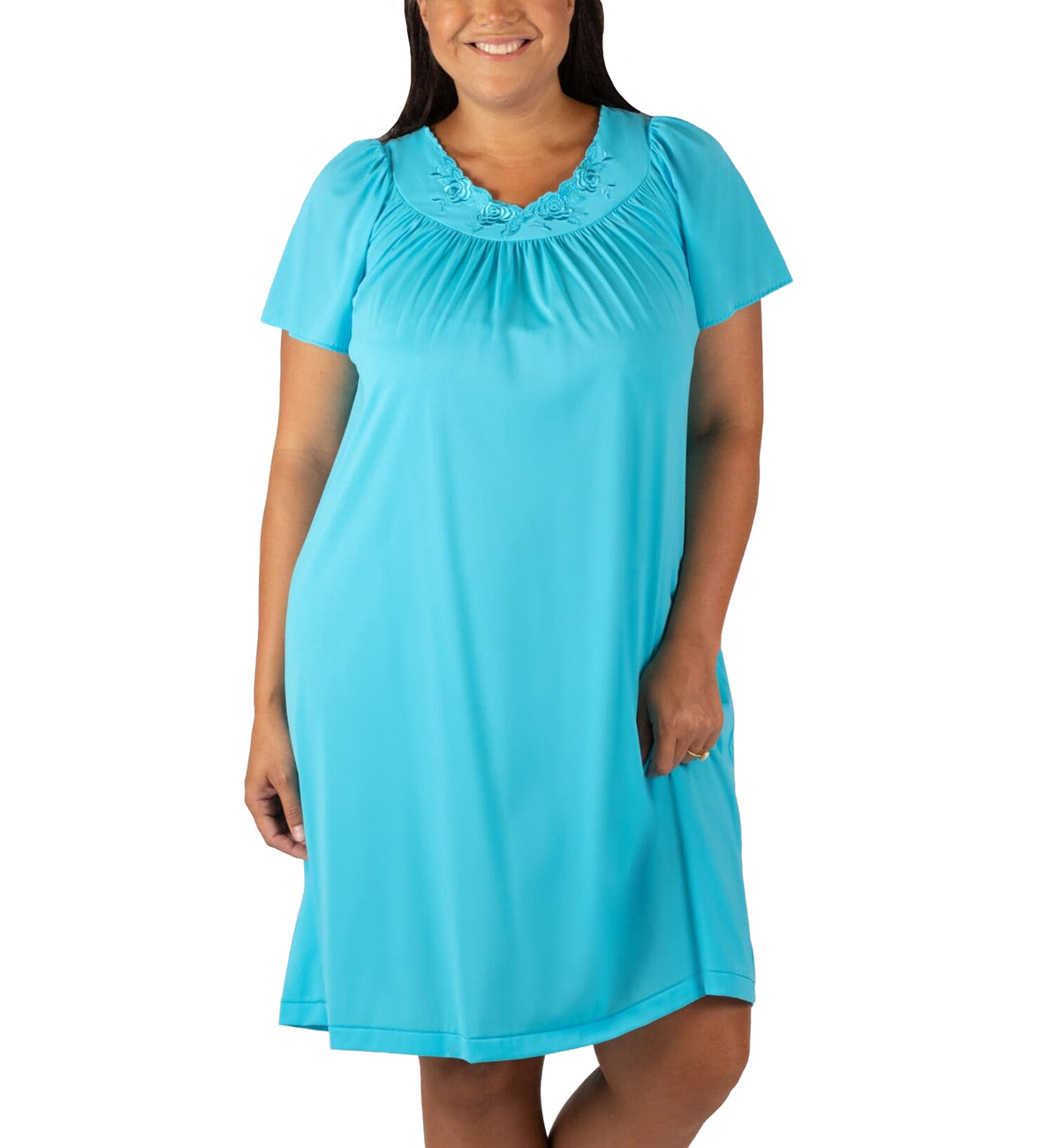 Shadowline Petals Flutter Sleeve Short Nightgown (36280),S,Turquoise - Turquoise,Small